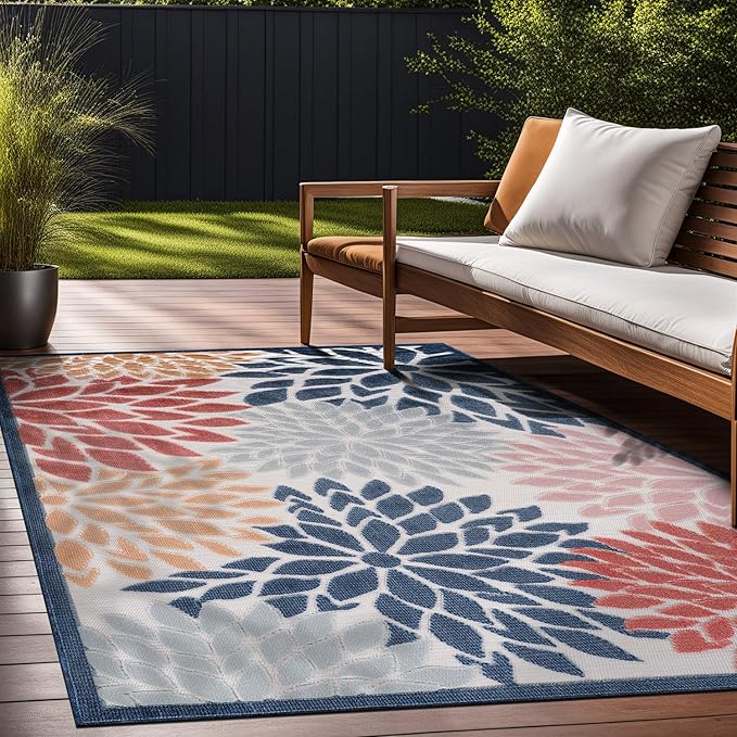 Beverly Rug Outdoor Rug 10x14 Large Modern Floral Tropical Area Rugs for Indoor and Outdoor Patio Easy to Clean Non Shedding Living Room Porch Garden Washable Outside Carpet (10 x 14 Multicolor)