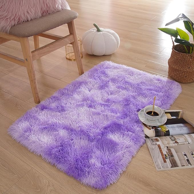 Purple 2x3 Fluffy Area Rug for Girls Bedroom, Kids Playroom, Nursery Room, Teen Living Room, Dorm, Baby Room Decor