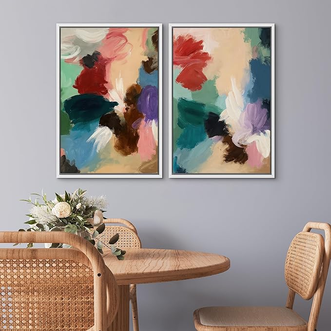 SIGNWIN Framed Wall Art Print Set Colorful Abstract Brushstroke Vibrant Illustrations Modern Art Rustic Relax/Calm Multicolor for Living Room, Bedroom, Office - 24"x36"x2 WHITE
