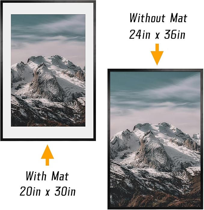 Giftgarden Black 24x36 Frames Matted to 20x30 Picture, Display 36x24 Inch Arts Without Mat, 20 x 30 Inch Prints with Mat, Set of 4