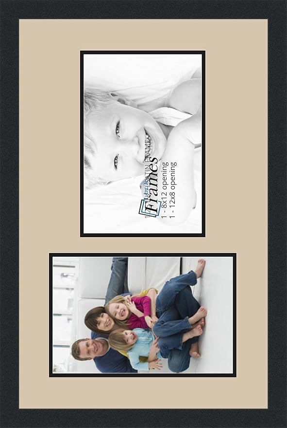 ArtToFrames Collage Photo Frame Double Mat with 2-8x12 Openings and Satin Black Frame