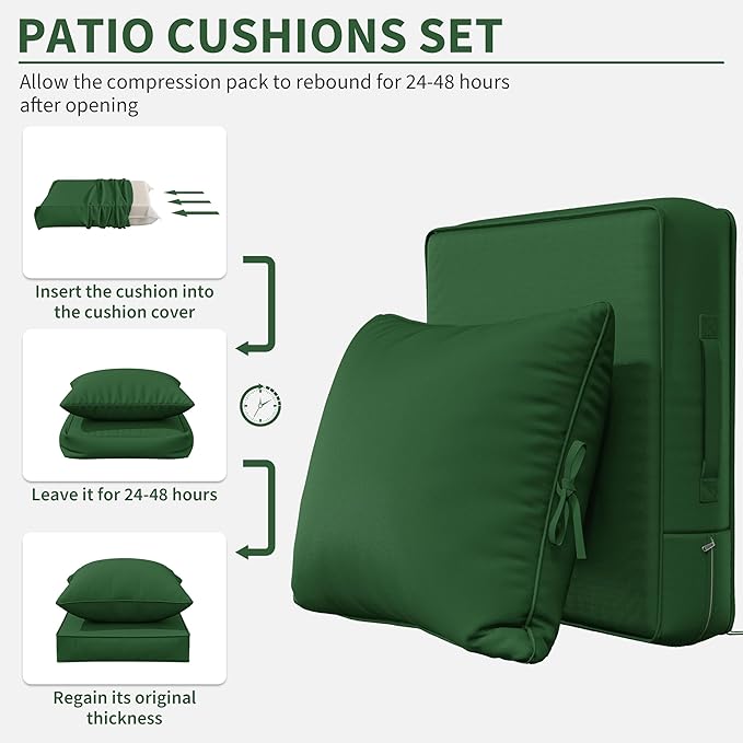 Premium Outdoor Seat Cushion Chair Cushions for Patio Furniture 19 L X 19 W X 4 H Waterproof & Fade Resistant Deep Seat and Backrest Cushion Set with Removable Covers for Chair, Sofa