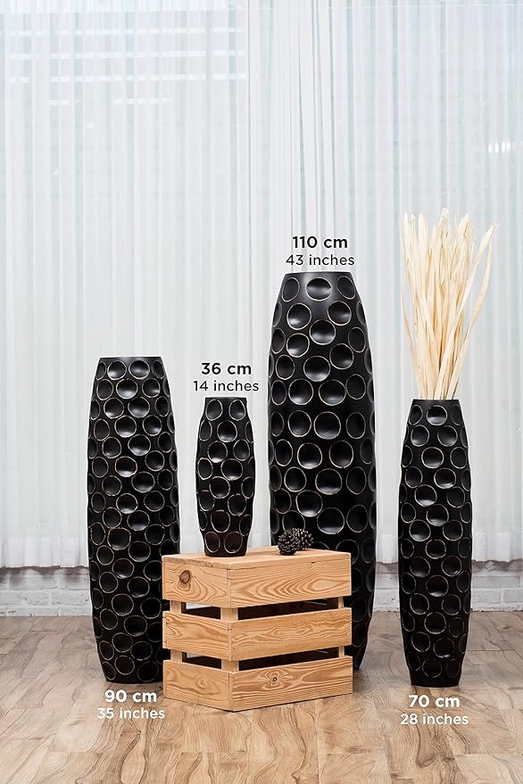 Leewadee Large Black Home Decor Floor Vase – Wooden 41 inches Tall Farmhouse Decor Flower Holder for Fake Plant and Pampas Grass