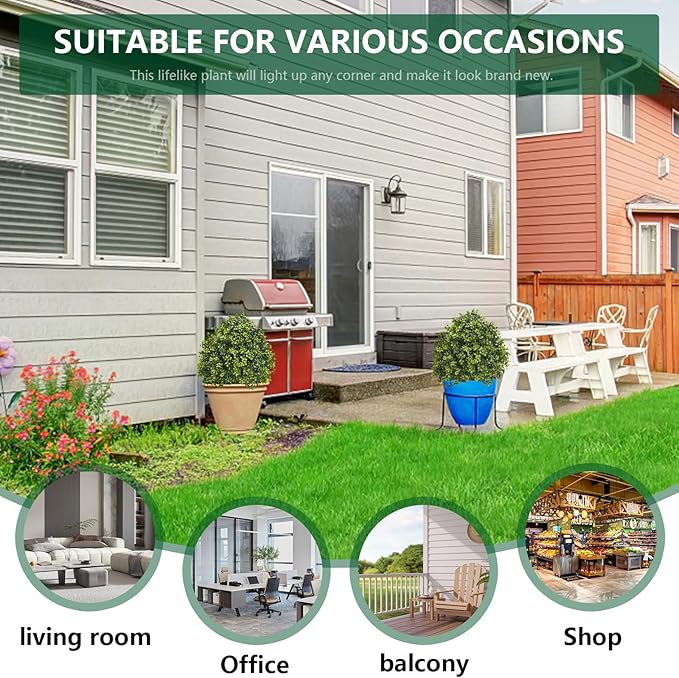 Fake Bushes Outdoors Topiary Trees Set of 2-23.6'' Artificial Shrubs Boxwood Balls with Ground Spikes for Front Porch Decor, Faux Plants UV Resistant Fake Evergreen Tree for Home Decor
