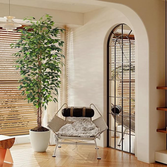 2Packs 6FT Artificial Ficus Tree,Fake Plants with Sturdy Plastic Nursery Pot,Faux Ficus Trees for Home Office Living Room Farmhouse Indoor Outdoor Decor Perfect Housewarming Gift (6FT-2Packs)