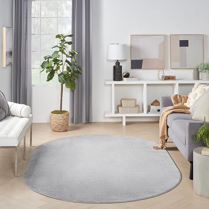 Nourison Home Essentials Indoor/Outdoor Silver Grey 6' x 9' Oval Area Rug, Easy Cleaning, Non Shedding, Bed Room, Living Room, Dining Room, Backyard, Deck, Patio (6x9 Oval)