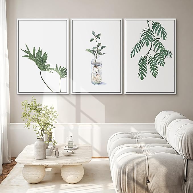 SIGNWIN Framed Wall Art Print Set Trio of Jungle Palms & Snake Succulents Floral Plants Photography Modern Art Minimalist Black and White for Living Room, Bedroom, Office - 24"x36"x3 White