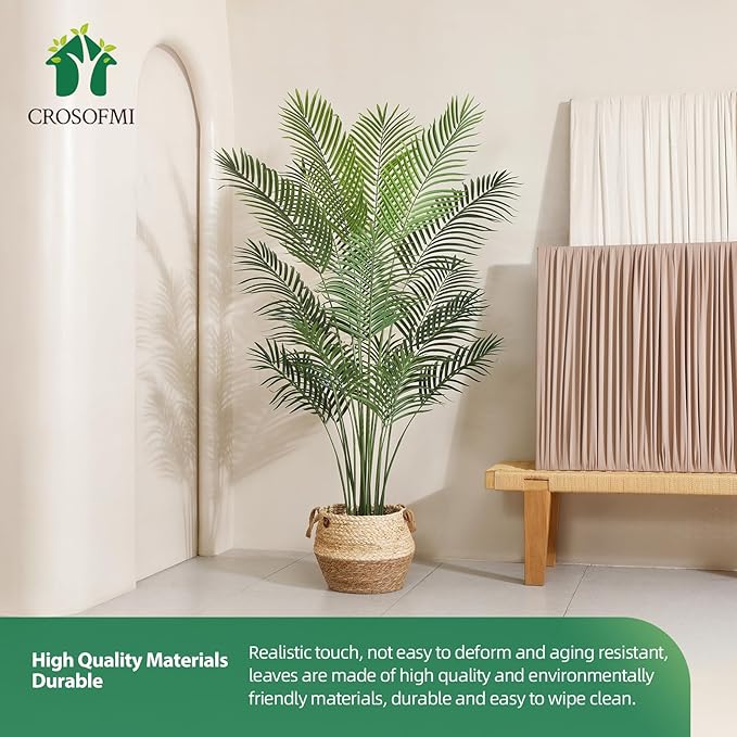 Artificial Palm Tree 6Ft Faux Dypsis Lutescens-Tall Fake Plants with Adjustable Branches,No Maintenance,Tropical Palm Tree for Indoor Decor - Ideal for Living Room,Office,Commercial Spaces,2pcs