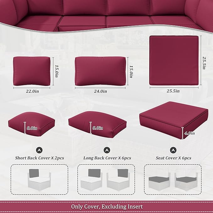 14 Pcs Outdoor Cushion Slipcovers Outdoor Patio Cushion Covers Replacement Waterproof with Zipper for Outdoor Furniture, Patio Sofa Couch 3 Sizes, Covers Only