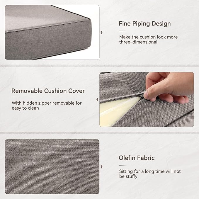 Luxury 6" Outdoor Cushions for Patio Furniture, 24x24x6 Thick Seat Cushion Set of 7, Fade Resistant Couch Chair Replacement Cushions High Density Deep Wicker Chair Cushion w/Removable Cover Gray