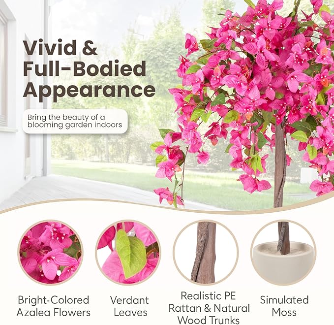 Romantic Season 5FT Artificial Bougainvillea Tree, Faux Silk Bougainvillea Plant with Pot for Indoor Outdoor Decor, Tall Fake Tropical Tree for Home, Office, Patio, Balcony, Wedding Decoration
