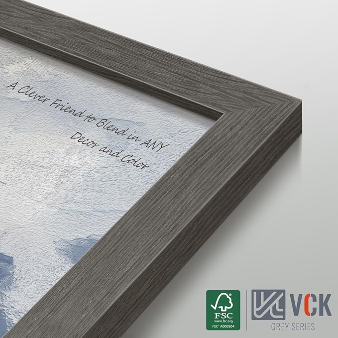 VCK 16x24 Poster Frame Set of 4 - Grey, Gallery-Quality Wood Picture Frames, 1.1-Inch Wide Border, Polished Plexiglass, Vertical or Horizontal Wall Display for Photo/Art/Prints, Grey