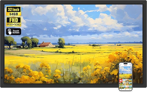 Frameo 32" Extra Large Digital Picture Frame, Smart WiFi Photo Frame with 1920x1080 FHD IPS Touch Screen 64GB Memory, Support Wall Mounted Auto-Rotate USB&SD Card, Share Photos/Videos Instantly
