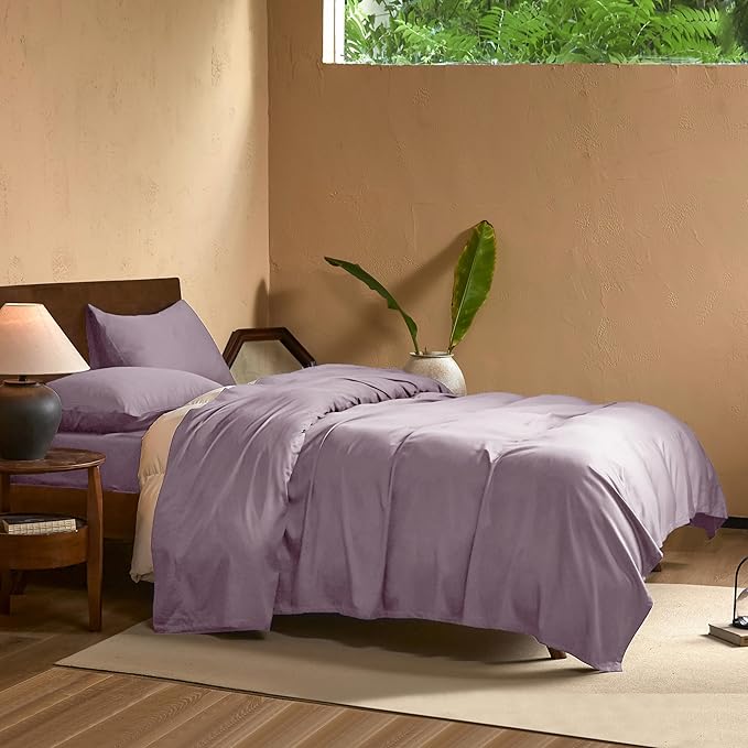 EVERLY California King Sheets Set,Luxuriously 400 Thread Count Organic Viscose Derived from Bamboo Bed Sheet,Cooling Sheets for California King Size 4 Piece Deep Pockets Bedding Sheets-Purple