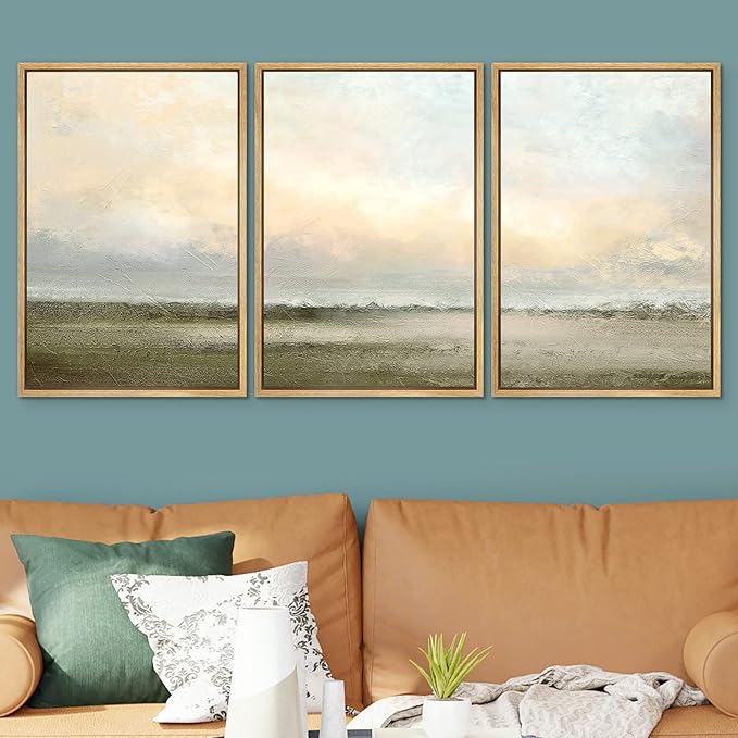 SIGNWIN Framed Canvas Print Wall Art Set Minimal Pastel Sunset Desert Landscape Nature Abstract Illustrations Modern Art Decorative Nordic for Living Room, Bedroom, Office - 16"x24"x3 Natural
