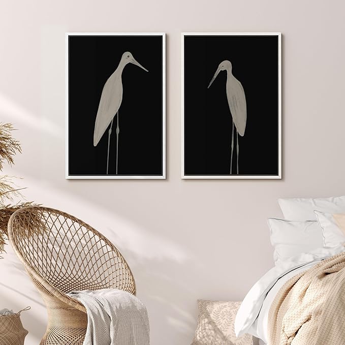 MUDECOR Framed Canvas Print Wall Art Minimalist Crane Silhouettes Illustrations Modern Art Decorative Bohemian Colorful for Living Room, Bedroom, Office - 16"x24"x2 White