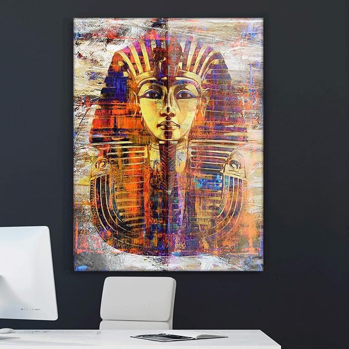 SuccessHunters King Tut Wall Art Canvas Print Pharaoh Mask Ancient Egypt Art Egyptian Prints Home Decor Pop Art Office Decor Egyptian Gift (36" x 24")