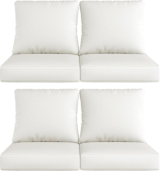 UIXE Outdoor Deep Seat Cushion Set with Slipcovers, Patio Furniture Cushions & Back Pillow, Sectional Sofa Bistro Chair Cushion - Beige, Set of 4