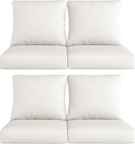 UIXE Outdoor Deep Seat Cushion Set with Slipcovers, Patio Furniture Cushions & Back Pillow, Sectional Sofa Bistro Chair Cushion - Beige, Set of 4