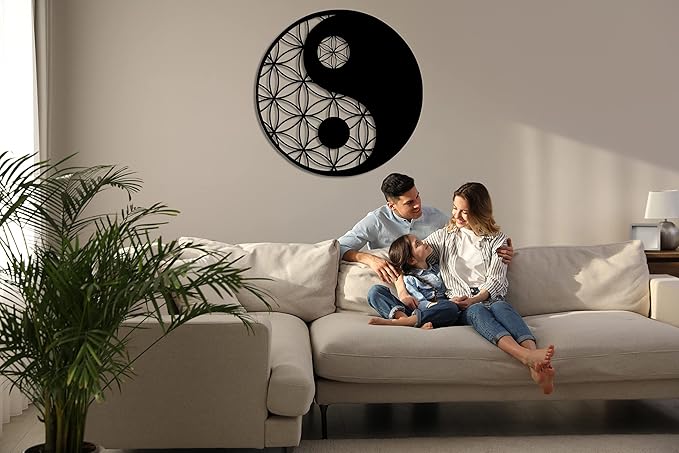 DEKADRON Metal Yin Yang Wall Art, Interior Decoration, Wall Hangings, Sacred Zen Decor, Geometric Metal Wall Decoration (24" W x 24" H / 60x60 cm)