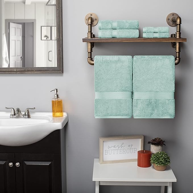 BLUENILEMILLS Premium Towel Collection, Egyptian Cotton Towels for Shower and Bathroom Assorted 6-Piece Towel Set, 30" x 55", 20" x 30", 13" x 13", Sea Foam by Blue Nile Mills