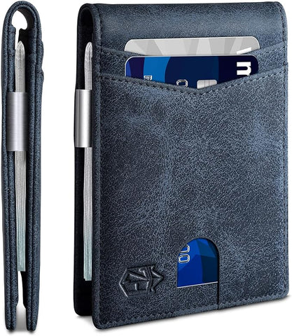 Zitahli Slim Wallet for Men Gifts 12 Card Slots ID Window With Money Clip Minimalist RFID Front Pocket Bifold Leather Small Thin Gift Box Dad Birthday Christmas Regalos Hombres