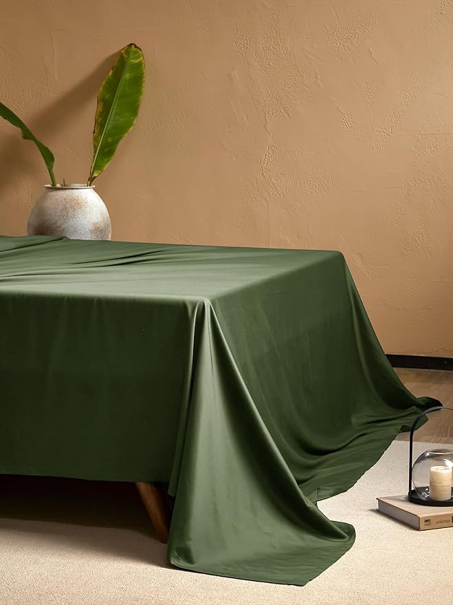 EVERLY King Sheets Set,Luxuriously 400 Thread Count Organic Viscose Derived from Bamboo Bed Sheet,Cooling Sheets for King Size 4 Piece Deep Pockets Bedding Sheets &Pillowcases-Dark Green