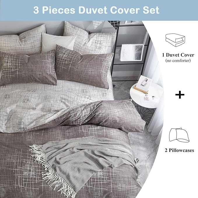 VM VOUGEMARKET Abstract Duvet Cover Queen,100% Cotton Brown Gray Reversible Duvet Cover Set for Men,Teens,Minimalism Modern Bedding Set-Queen,Artwork