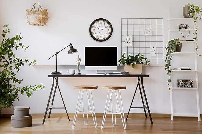 Bernhard Products Decorative Black Wall Clock 12 Inch Silent Non Ticking Battery Operated Vintage Elegant Retro Clocks for Living Room Decor, Kitchen Office Dining Room Bedroom School Classroom