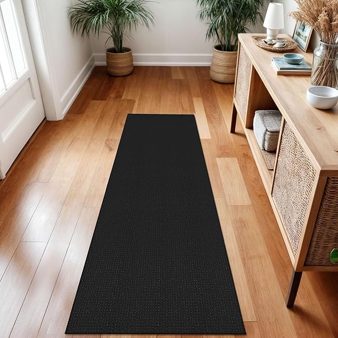 IOHOUZE Washable Runner Rug 2x7 Non Slip Runners for Hallways Entryway Runner Indoor, Kitchen Rugs Woven Cotton Floor Carpet for Kitchen Hall Entrance Bedroom, Black/Grey