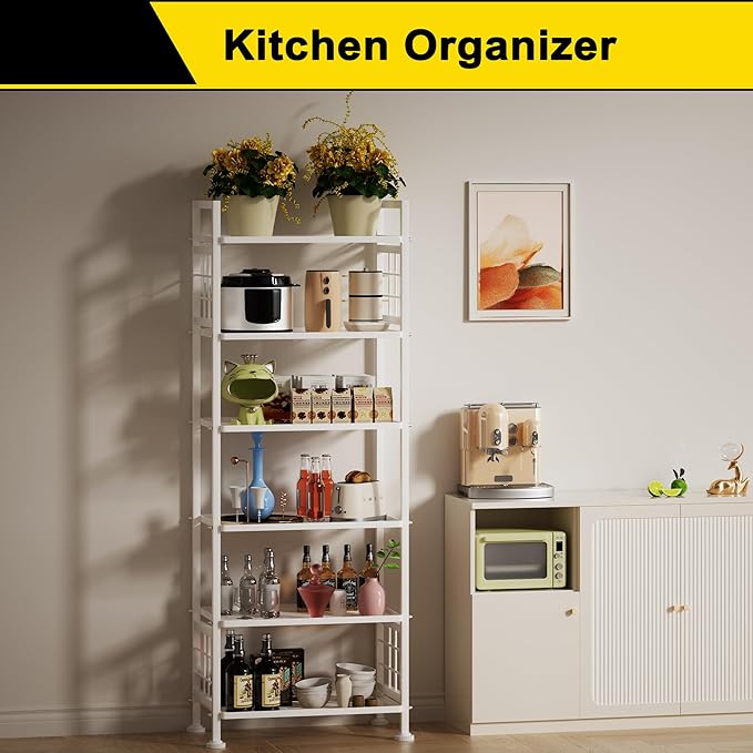 GIOTORENT 6-Wire Garage Shelving Storage Shelves, Metal Shelving Unit Pantry Rack, Kitchen Storage Adjustable Shelf 900Lbs Capacity for Laundry Kitchen Bathroom Organizer(White)
