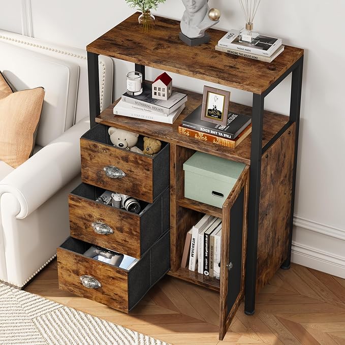 Homeiju Bathroom Floor Storage Cabinet Organizer with 3 Removable Drawers and 1 Door, Industrial Floor Storage Cabinet for Kitchen, Living Room, Bathroom, Home Office