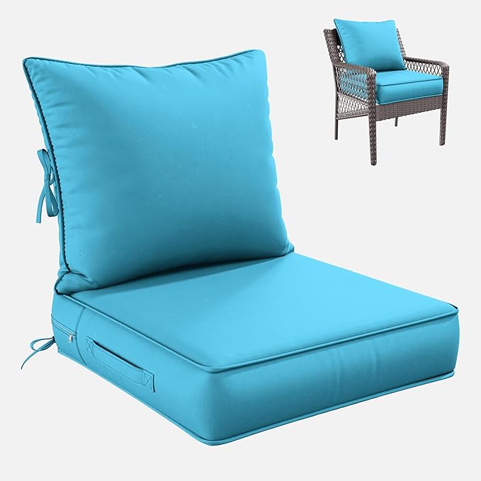 Premium Outdoor Seat Cushion Chair Cushions for Patio Furniture 24 L X 24 W X 5 H Waterproof & Fade Resistant Deep Seat and Backrest Cushion Set with Removable Covers for Chair, Sofa