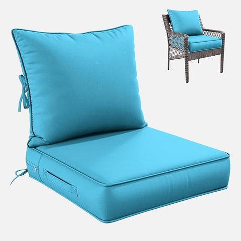 Premium Outdoor Seat Cushion Chair Cushions for Patio Furniture 24 L X 24 W X 5 H Waterproof & Fade Resistant Deep Seat and Backrest Cushion Set with Removable Covers for Chair, Sofa