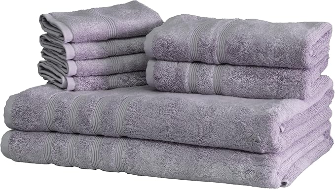 Mosobam Luxury Turkish 8pc XL Towel Set 35X70 16X30 13X13 Lavender Aura 700 GSM Bamboo Viscose & Aegean Turkish Combed Cotton