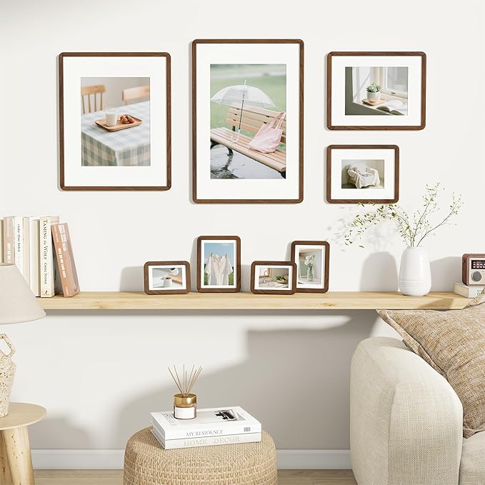 11x14 Round Corner Picture Frame, Solid Oak Photo Frame With Mat For 8x10, Plexiglass Framing And Hanging Hardware For Wall Or Tabletop Poster Frame, Walnut, 3 Pack