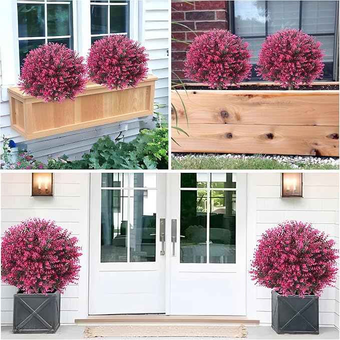 Set of 2 Pack Large Artificial Rose Boxwood Topiary Ball Tree, 24.8" Tall Outdoor Simulated Bushes UV Resistant with Ground Spike, Faux Rose Plants for Outside, Front Porch, Home Garden Decor