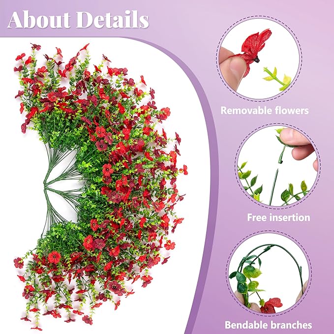 Artificial Fake Hanging Flowers Plants with Basket for Outdoor Spring Decoration, Faux Silk Daisy Flower Real Touch UV Resistant for Outside Porch Patio Garden Yard Home Decor(Red Brown)