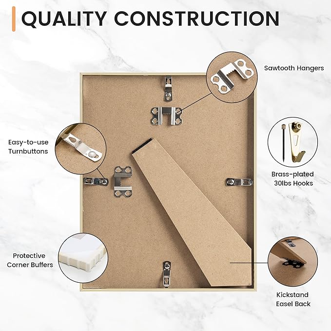 8x10 inch Metal Picture Frame - 8 x 10 Thin Aluminum Photo Frames with 5x7 Removable Mat - High Definition Plexiglass - Ideal for Wall or Tabletop Display - Wall Hook Hanging Hardware Included - Gold, Set of 1