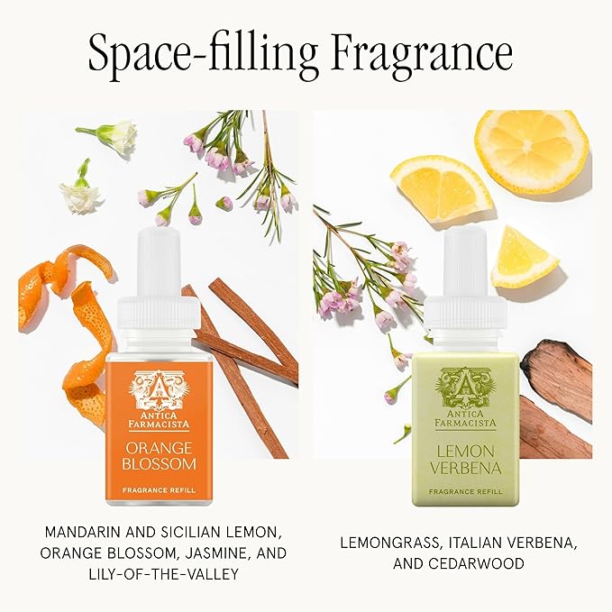 Pura Smart Home Fragrance Device Starter Set - Pura 4 - Scent Diffuser for Home - Includes Fragrance Aroma Diffuser - Square Box, Orange Blossom and Lemon Verbena Scent Refills