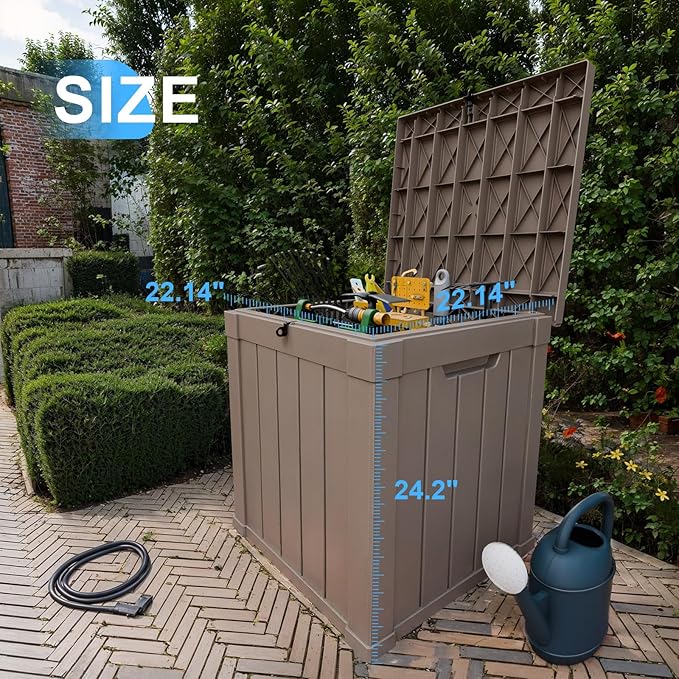 ROJIK Outdoor Storage Housing Deck Box - Waterproof Patio Furniture, Garden Tools, Cushions, Pool Accessories Storage Bench with Lockable Lid and Side Handles (Grey, 50 Gal)