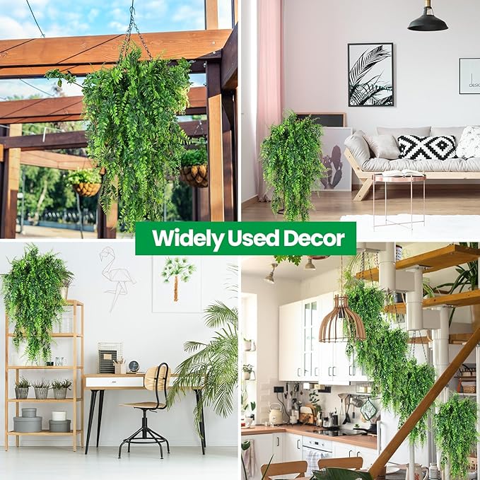 Geosar 36 Pcs Artificial Hanging Plants 32 Inch Hanging Boston Ferns Plastic Fake Plants for Wall Room Garden Wedding Garland Indoor Outdoor Decoration, No Basket