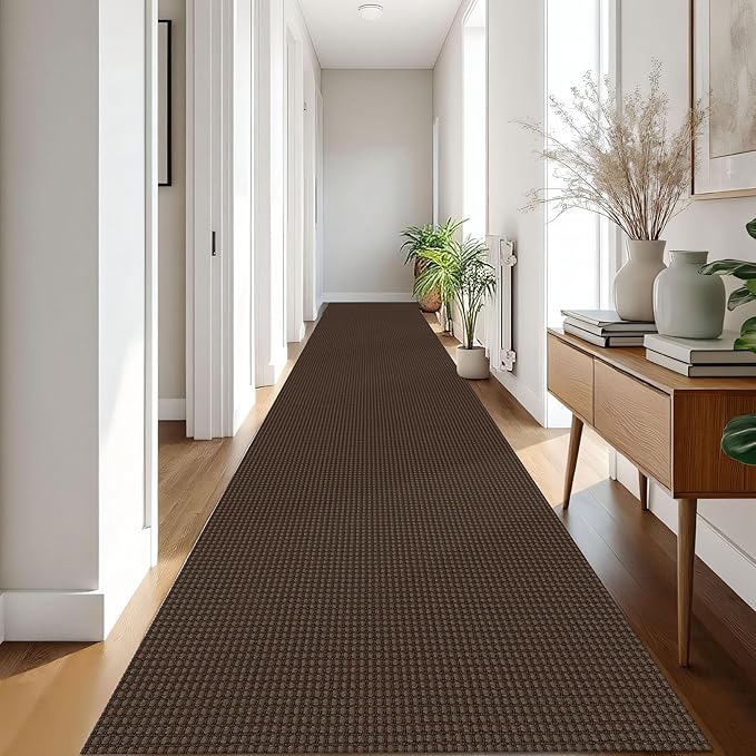 IOHOUZE Washable Exrea Long Hallway Runner Rug 3x18 Non Slip Rubber Backed Kitchen Runner Entryway Runner Indoor, Woven Rugs Floor Carpet for Kitchen Hall Entryway Stair, Brown