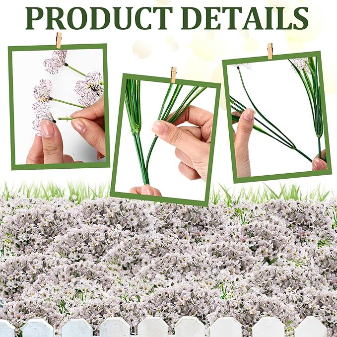 Zeyune 56 Bundles Artificial Flowers Fake UV Resistant for Outdoor Plastic Greenery Shrubs Plants No Fade Faux Flower for Garden Porch Patio Window Wedding Party Decor(White,Bright)