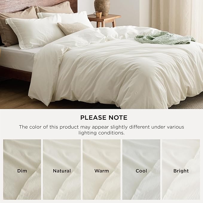 Bedsure 100% Washed Cotton Duvet Cover King Size - Wax Paper Minimalist Duvet Cover Linen Like for All Seasons- GentleSoft™ Plain Simple Cotton Bedding, 3 Pieces (Wax Paper, King, 104"x90")