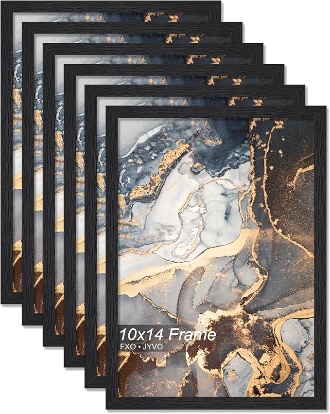 Engineered Wood 10x14 Picture Frame Set of 6, Black Frame for 10 x 14 Inch Picture Poster Photo, Light Weight 10 by 14 Frame with Wood-grain for Wall - 6 Pack/Black/10 x14