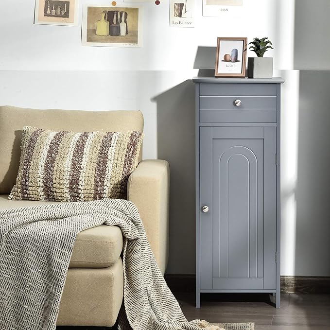 GLACER Floor Storage Cabinet, Multifunctional Bathroom Storage Cabinet with 2 Adjustable Shelves, Ideal for Bathroom, Living Room, 14 x 12 x 34.5 inches (Grey)