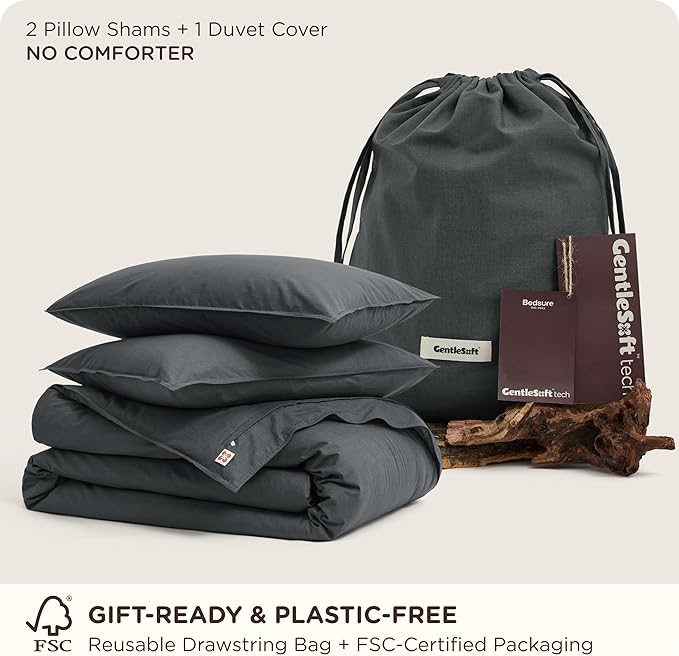 Bedsure Cotton Duvet Cover King - Luxury Slub Weave 100% Cotton Duvet Cover Set with a Linen Like Textured, Easy Change Durable Bedding Set 3 Pieces, Charcoal, 104" x 90"
