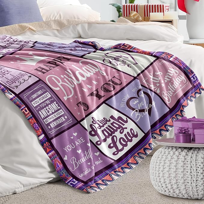 CENSIHER Birthday Gifts for Women Her Throw Blanket 60x50in, Happy Birthday Decorations for Women, Gifts for Woman Bday Unique, Womens Female Presents Ideas for Girls Friend Mom Sister Wife