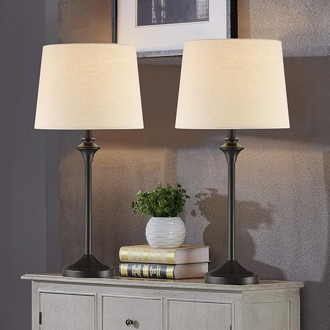 Maxax Table Lamps Set of 2 for Living Room, Buffet Lamps Black Nightstand Lamps with Fabric Shade 26" Bedside Desk Lamps for Bedroom, Living Room, Office, Kids Room
